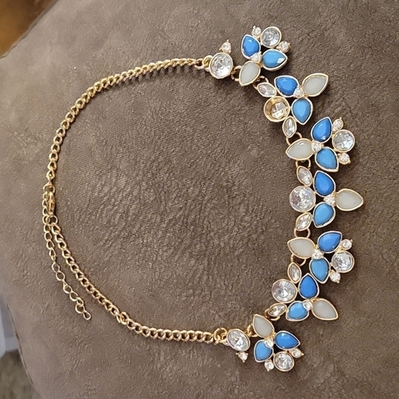 3/$30 Y2k Blue Floral Rhinestone Princess Chain Necklace - Picture 2 of 7